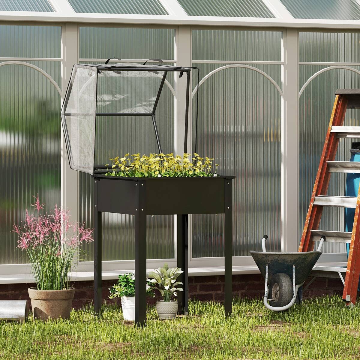 Outsunny Hochbeet schwarz Stahl B/H/L: ca. 60x120x60 cm