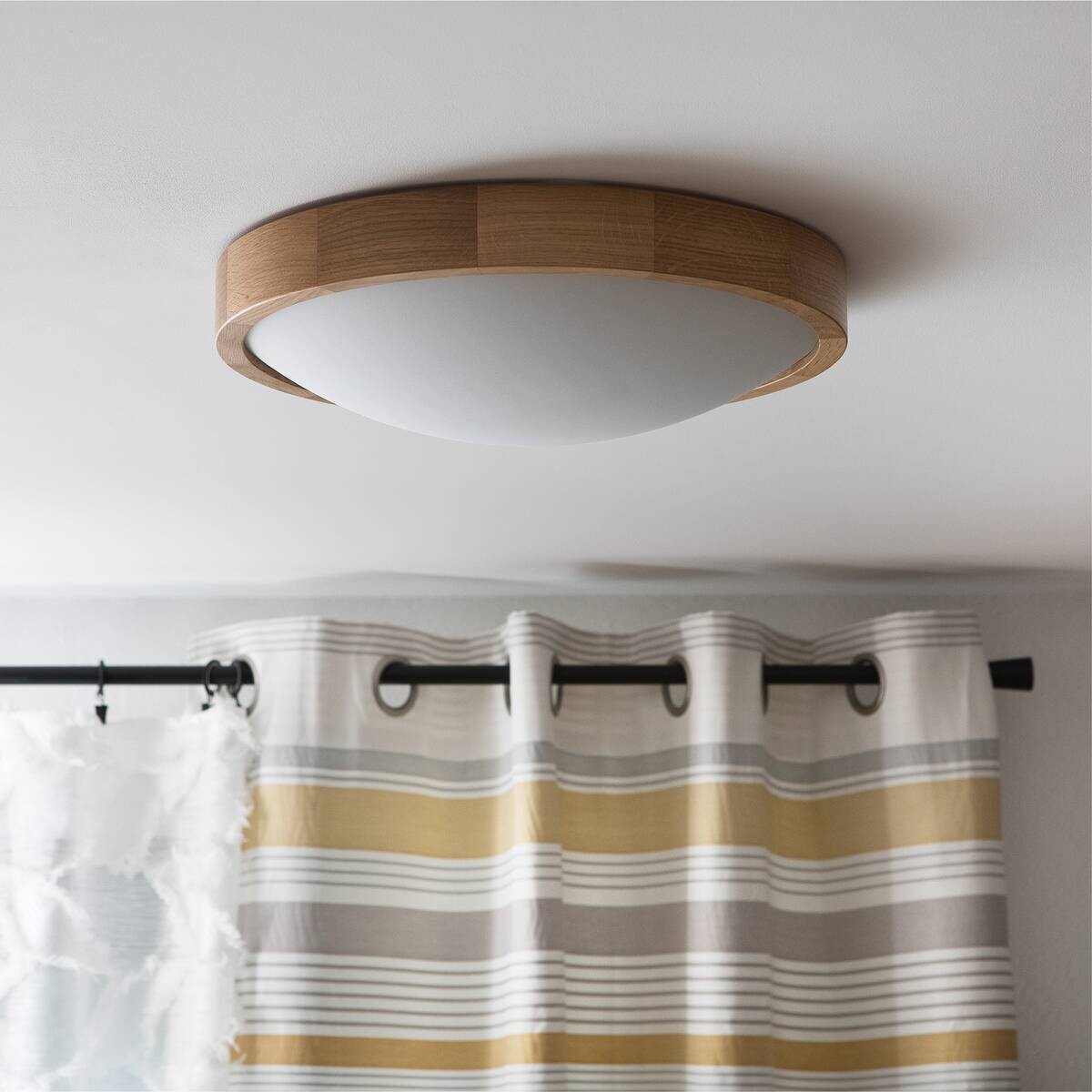 Lamkur Deckenleuchte Anello Eiche Glas Holz H/L: ca. 8x37 cm E27 2 Brennstellen