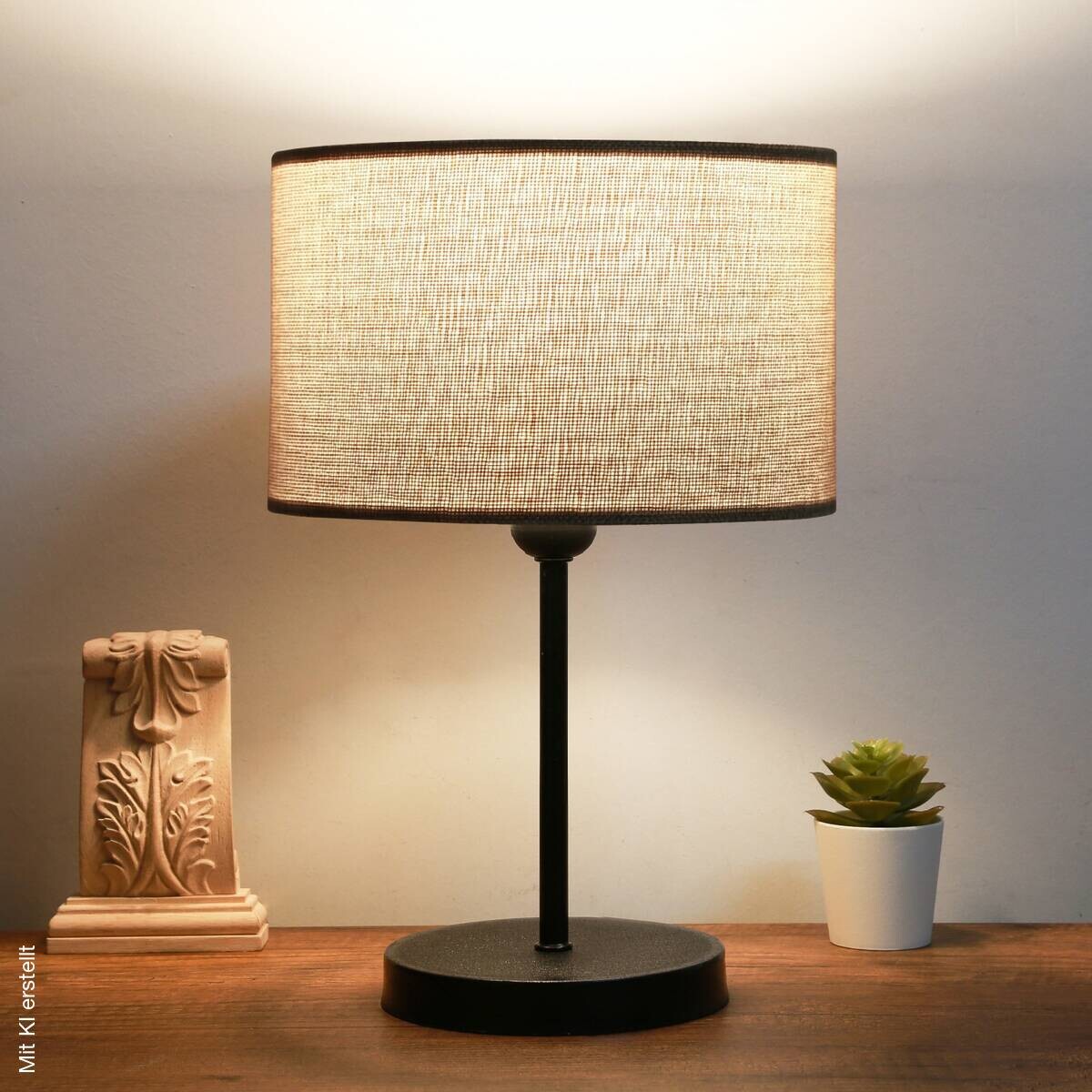 Opviq Tischleuchte schwarz beige Stoff Metall B/H/L: ca. 24x37x24 cm E27 1 Brennstellen