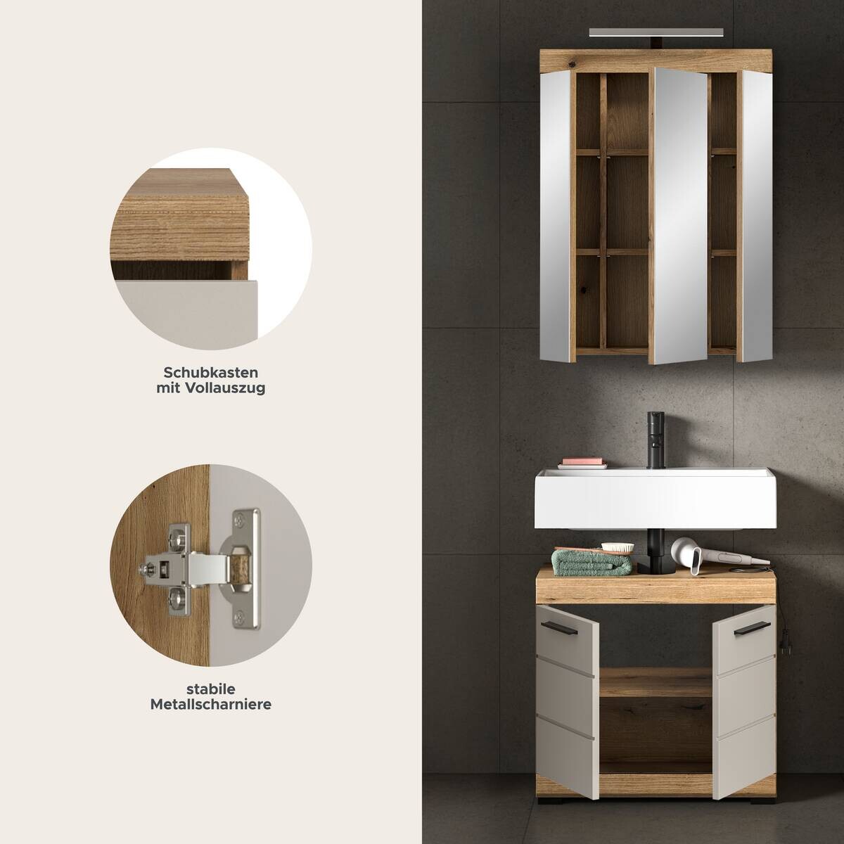 Badezimmer-Set Scout Evoke Oak Nachbildung Kaschmirgrau Nachbildung B/H/T: ca. 60x191x34 cm