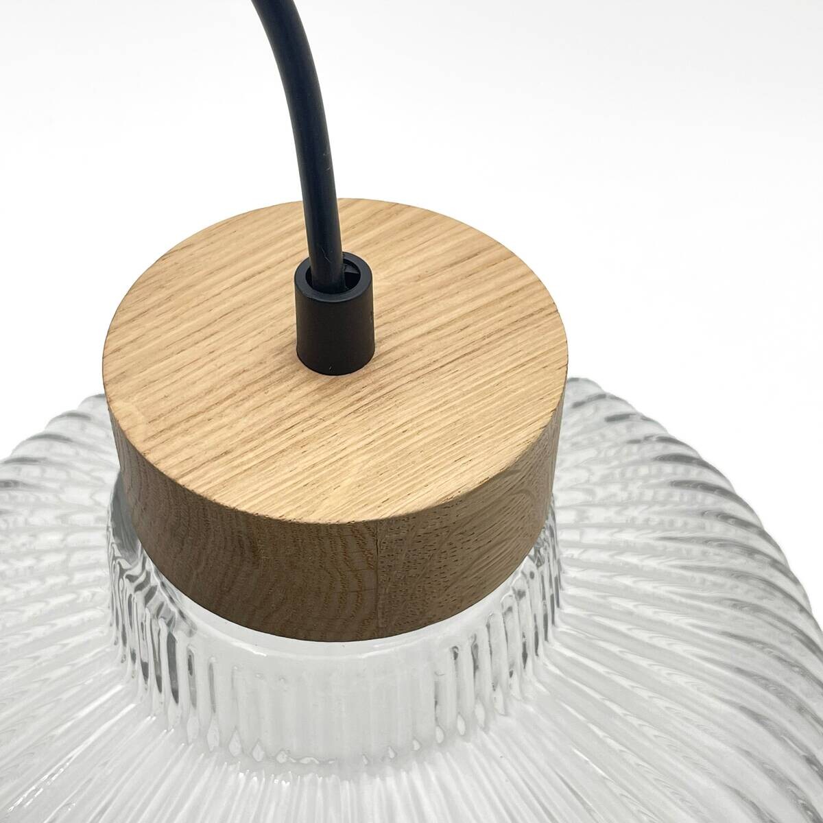 Lamkur Pendelleuchte Eiche Glas B/H/L: ca. 28x120x28 cm E27 1 Brennstellen