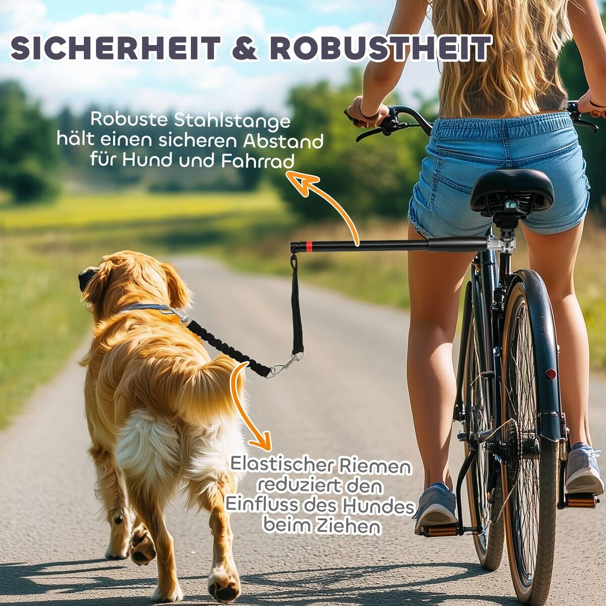 PawHut Fahrradleine für Hunde schwarz Stahl B/H/L: ca. 2x2x124 cm