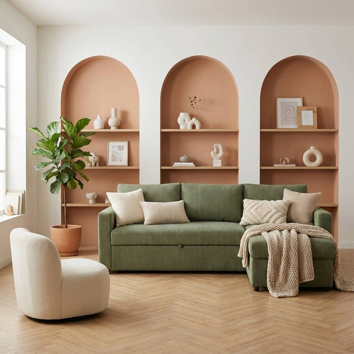 Ecksofa mit Bettfunktion und Bettkasten khaki Microfaser B/H/T: ca. 215x145x82 cm