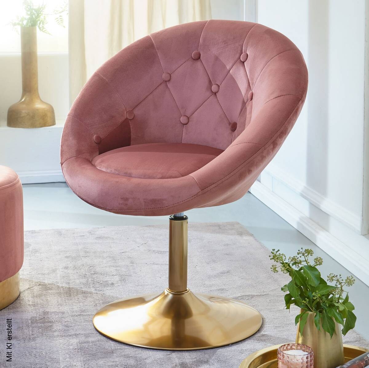 Wohnling Sessel rosa gold Samt Eisen B/H/T: ca. 67x80x62 cm