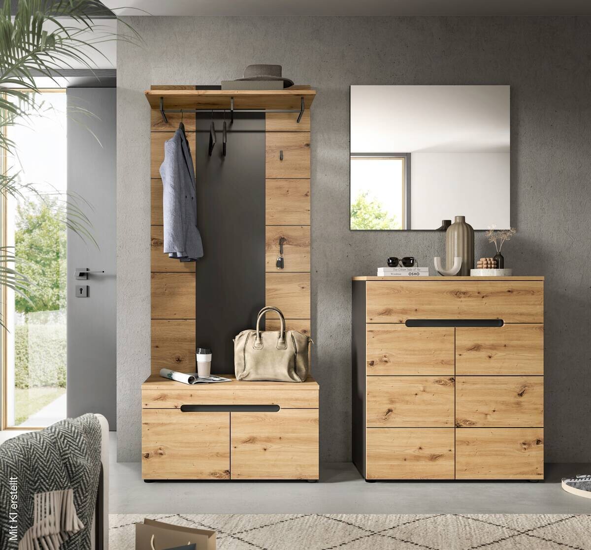 Garderobe Canu basaltgrau Nachbildung Artisan Nachbildung B/H/T: ca. 175x190x37 cm