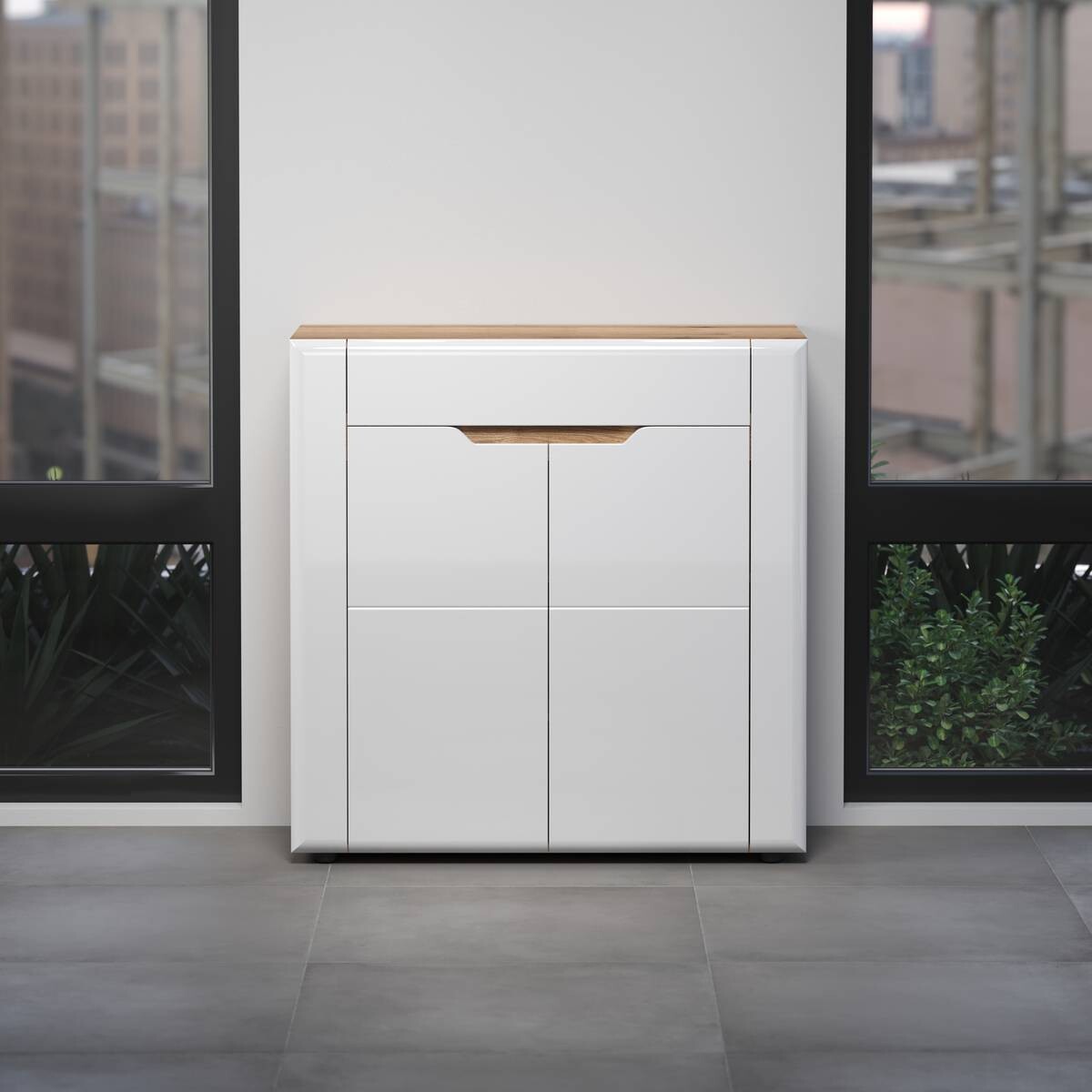 Schubkastenkommode Marlon Eiche Evoke Coast Nachbildung weiß Hochglanz B/H/T: ca. 91x91x38 cm