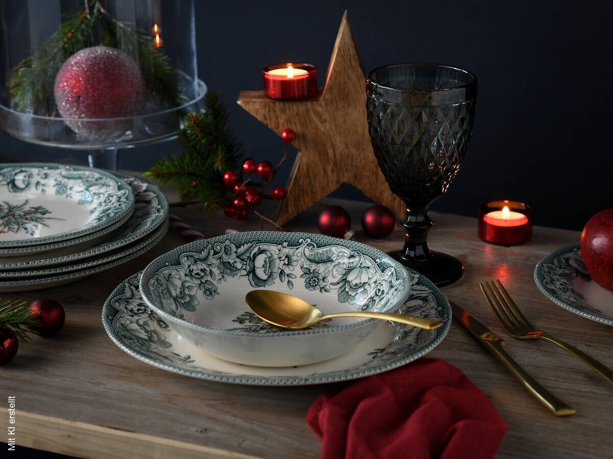 CreaTable Tafelservice Weihnachten bunt Steingut 12 tlg.