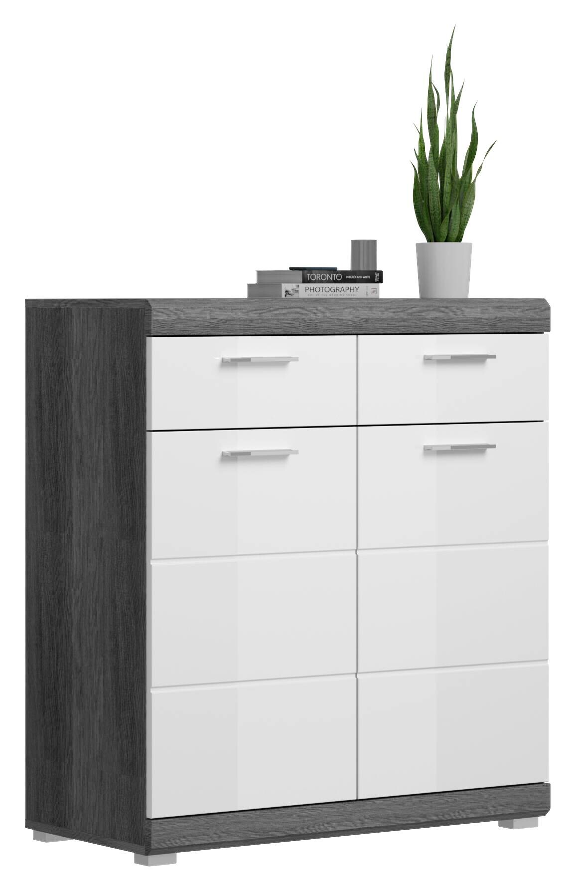 Schuhschrank SCOUT Rauchsilber Nachbildung weiß Hochglanz B/H/T: ca. 90x96x37 cm