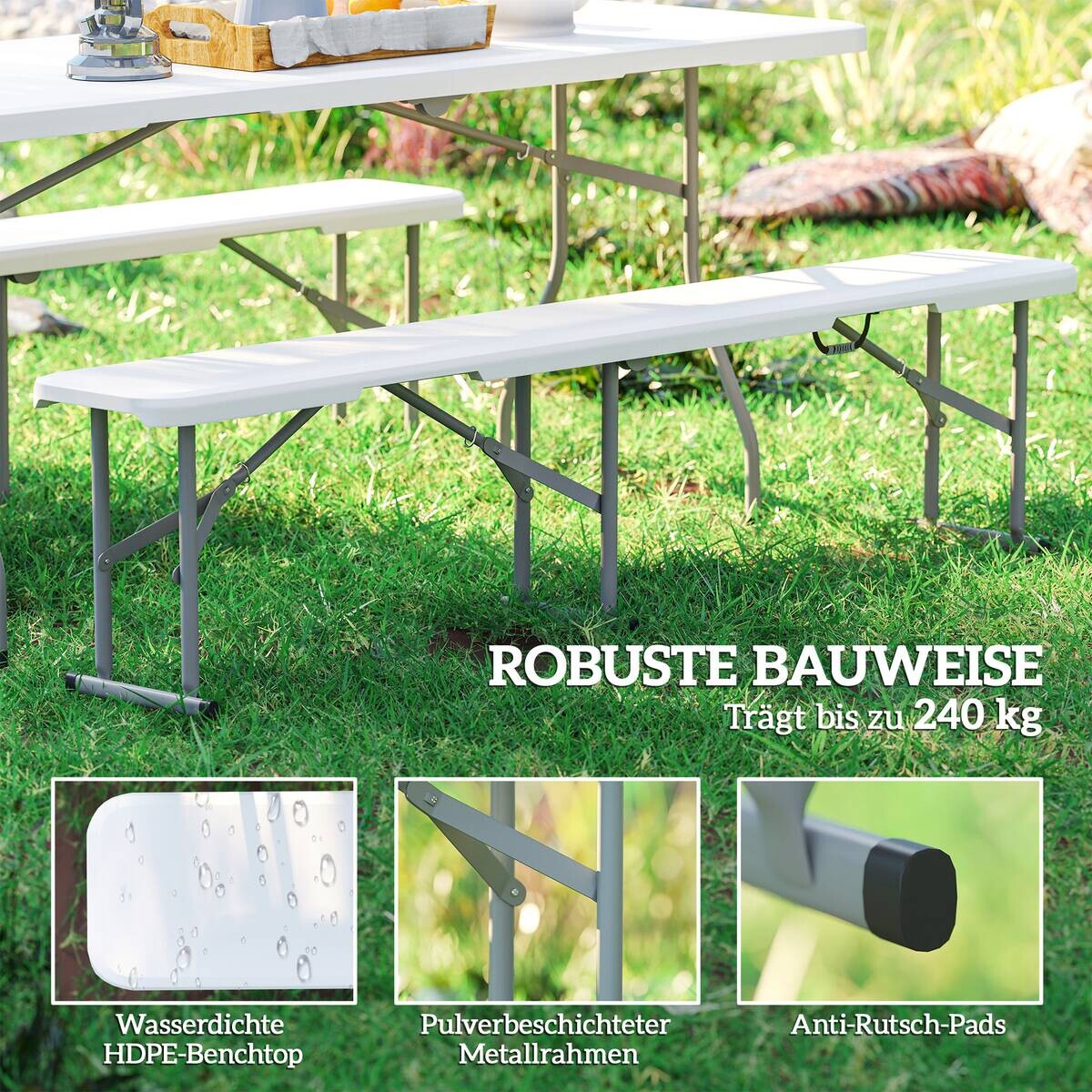 Outsunny Bierbank weiß Metall B/H/L: ca. 28x42x182 cm