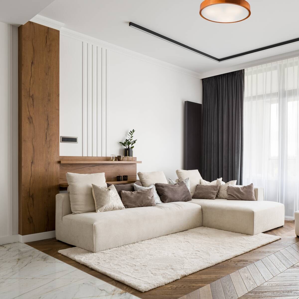 Lamkur Deckenleuchte rustikal Holz Glas B/H/L: ca. 48,5x12x48,5 cm 3 Brennstellen