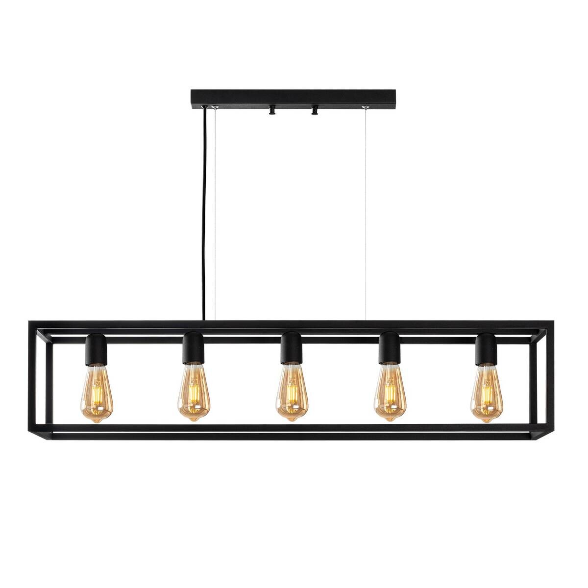 Pendelleuchte schwarz Metall B/H/T/L: ca. 20x80x20x100 cm E27 5 Brennstellen