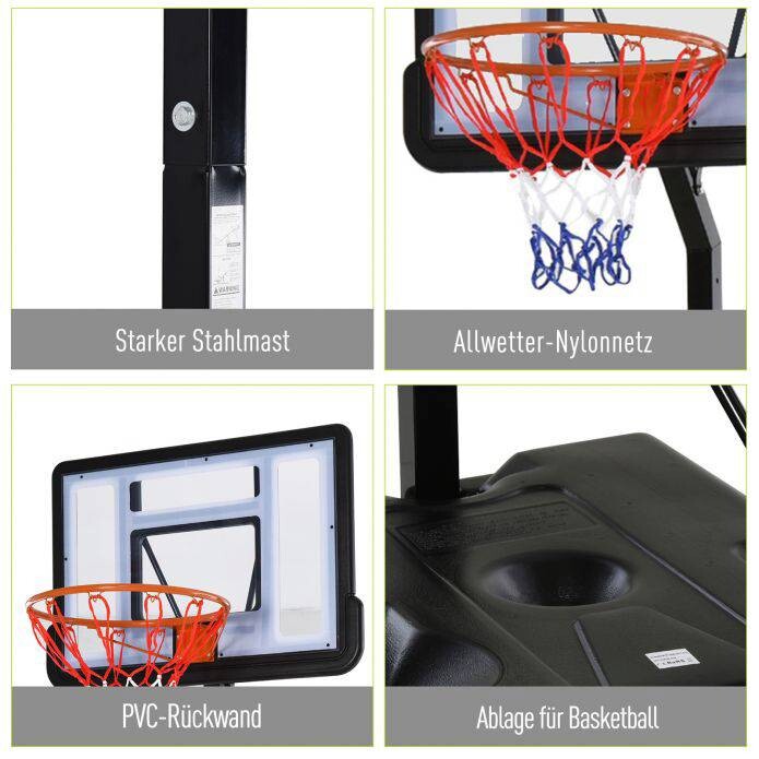 HOMCOM Basketballkorb schwarz H/L: ca. 350x86 cm