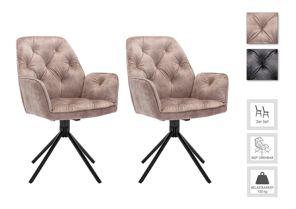 byLIVING Sessel SARINA 2er-Set beige Vintage Samt Metall B/H/T: ca. 59,5x89x62 cm