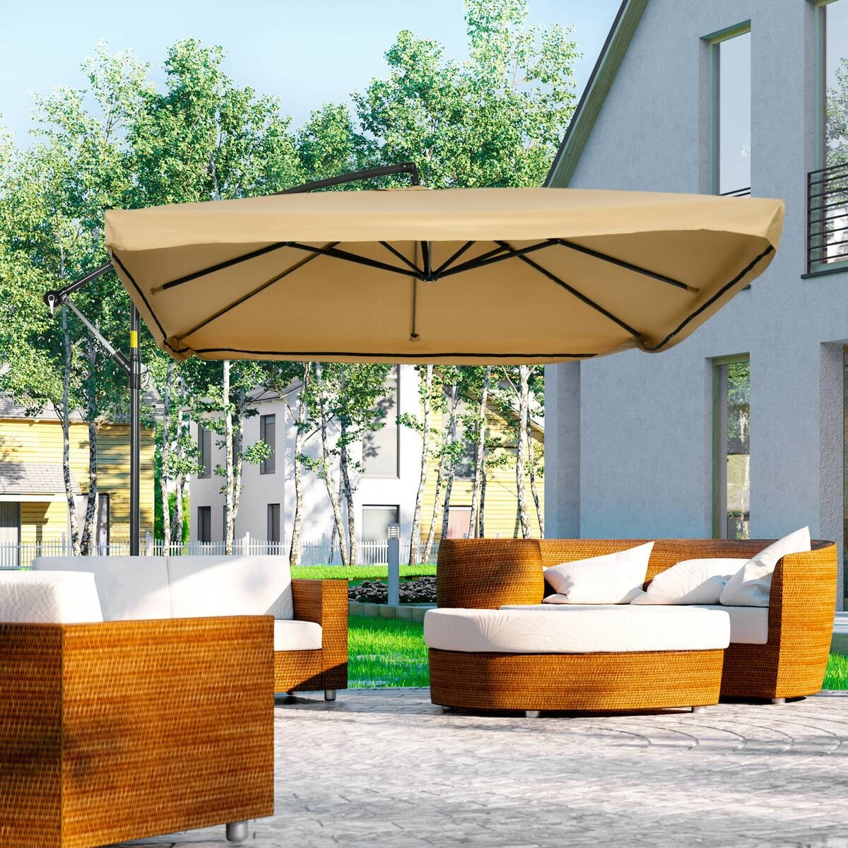 Outsunny Ampelschirm beige Polyester B/H/L: ca. 296x272x296 cm