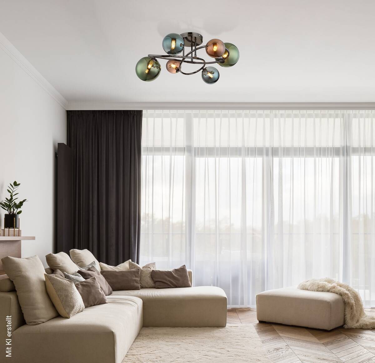 GLOBO Deckenleuchte Riha grau bronze Glas Metall H/D: ca. 25x65 cm 6 Brennstellen