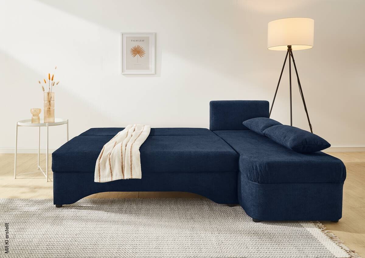 Ecksofa mit Bettfunktion und Bettkasten dunkelblau Microfaser B/H/T: ca. 191x70x142 cm