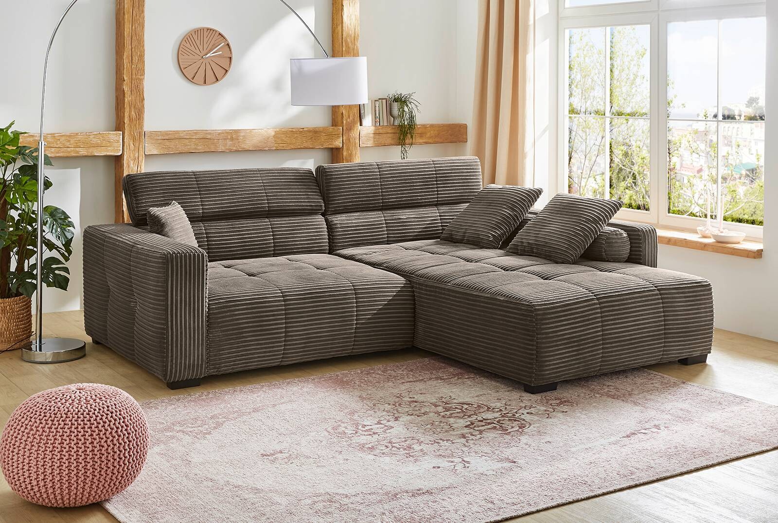 Ecksofa dunkelgrau Microfaser B/H/T: ca. 278x98x231 cm