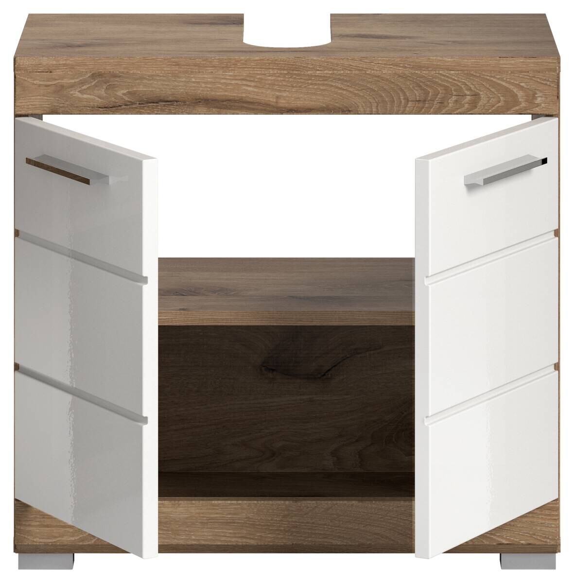 Waschbeckenunterschrank Wave Oak Nachbildung weiß Hochglanz B/H/T: ca. 60x56x34 cm