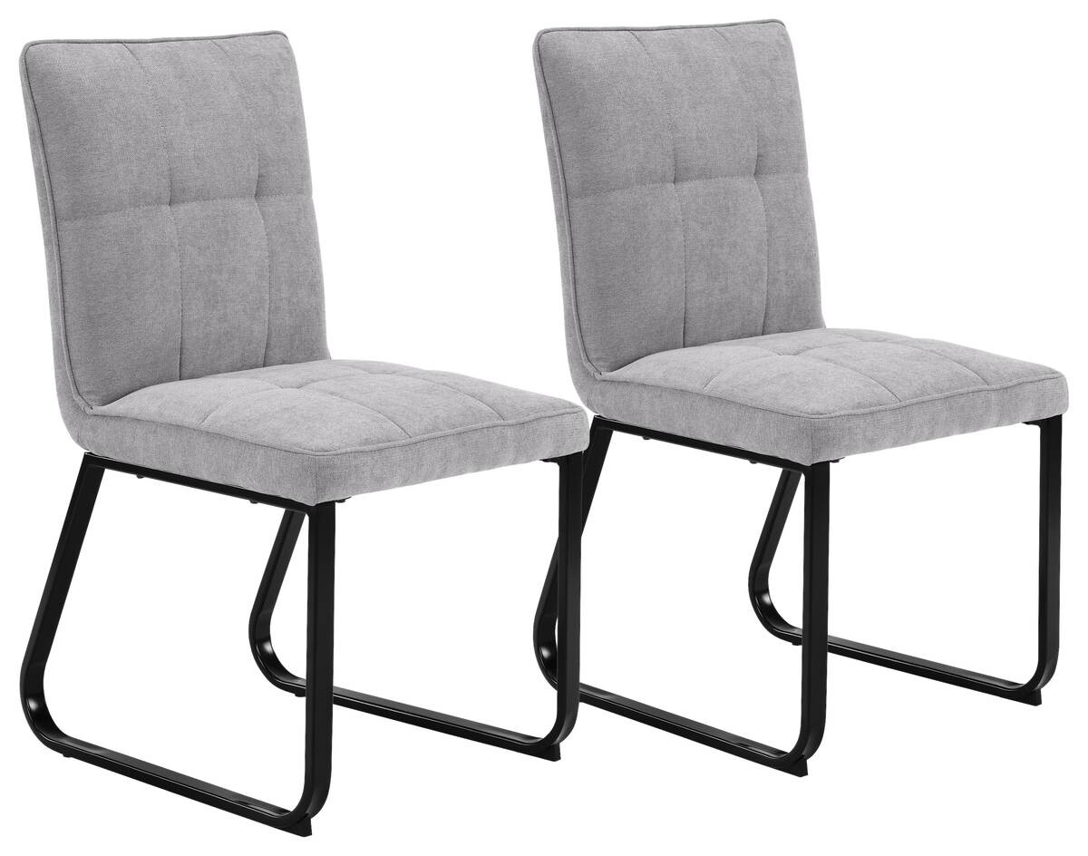 Stuhl TALEA 2er-Set hellgrau schwarz Webstoff Metall B/H/T: ca. 46x86x55 cm