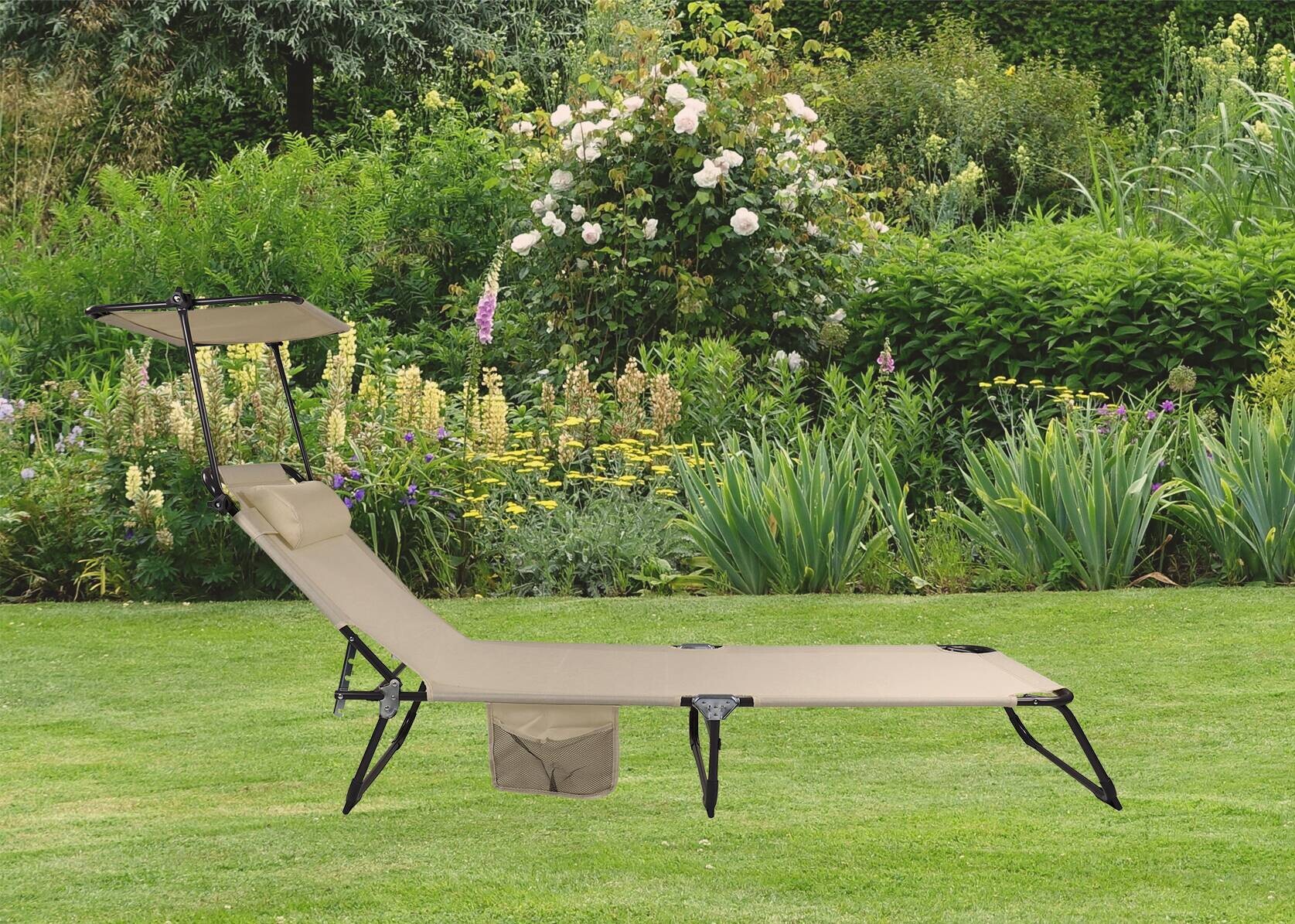 VCM Sonnenliege Bindox creme Textilene B/H/L: ca. 55x24x185 cm