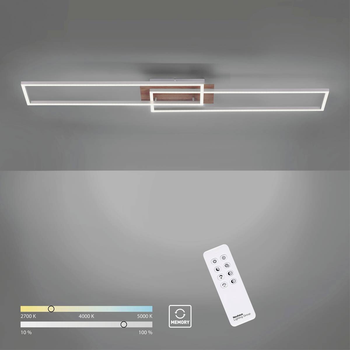 Just Light LED-Deckenleuchte IVEN 14019-78 stahlfarbig Metall B/H/T: ca. 25x7x110 cm 2 Brennstellen