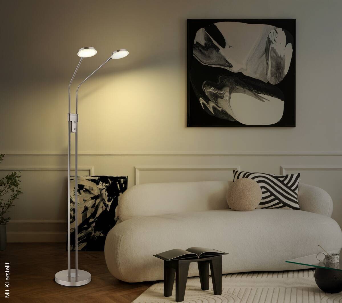 GLOBO Stehlampe nickel Metall B/H/T: ca. 25x172x93 cm 2 Brennstellen