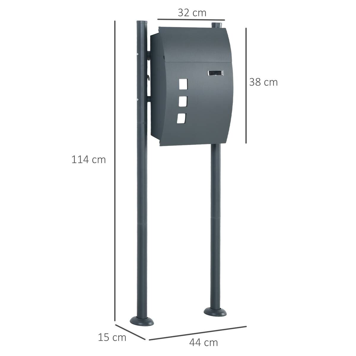 HOMCOM Briefkasten dunkelgrau B/H/L: ca. 15x44x114 cm
