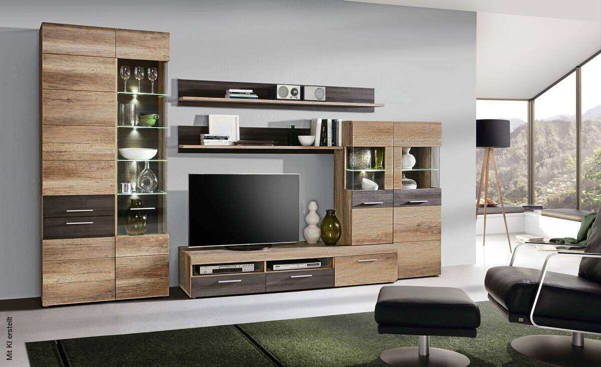 Wohnwand Eiche Antik Nachbildung Touchwood Nachbildung B/H/T: ca. 320x207x52 cm