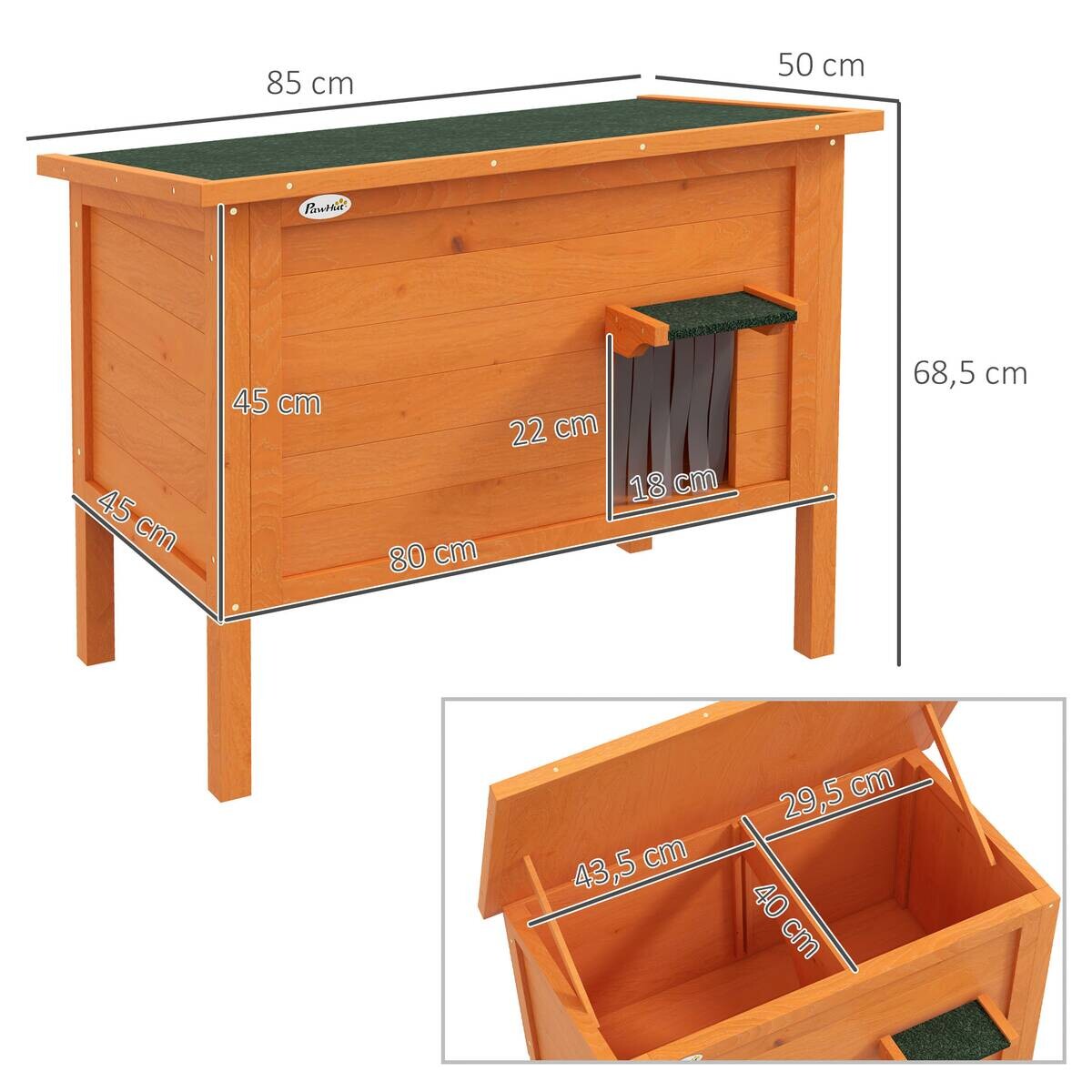 PawHut Katzenhütte orange Holz B/H/L: ca. 50x68,5x85 cm