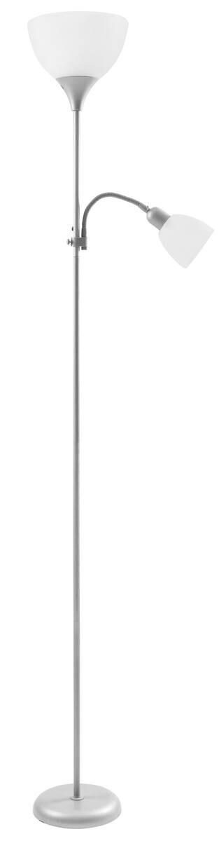 Sensation Deckenfluter Biro Promo silber weiß Metall Kunststoff H: ca. 180 cm E27 2 Brennstellen