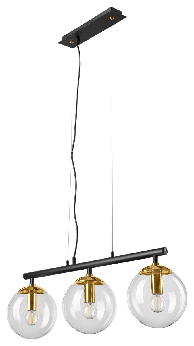 Lamkur Deckenleuchte gold Stahl Glas B/H/L: ca. 12x150x70 cm E14 3 Brennstellen