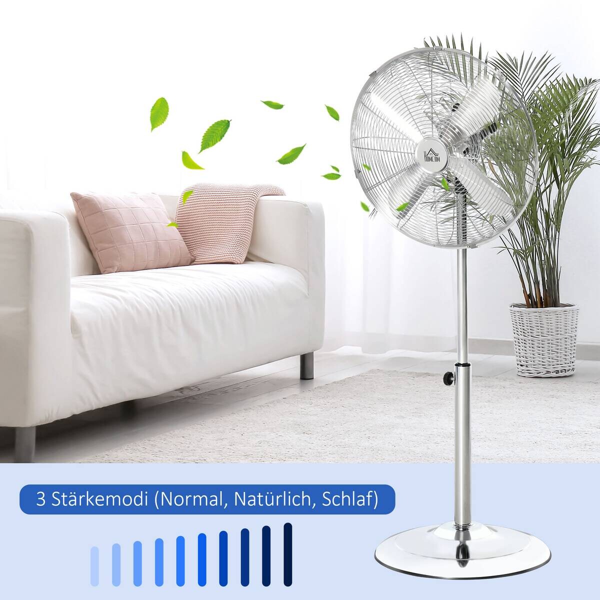 HOMCOM Ventilator silber Polypropylen Edelstahl B/H/L: ca. 44,5x44,5x87 cm