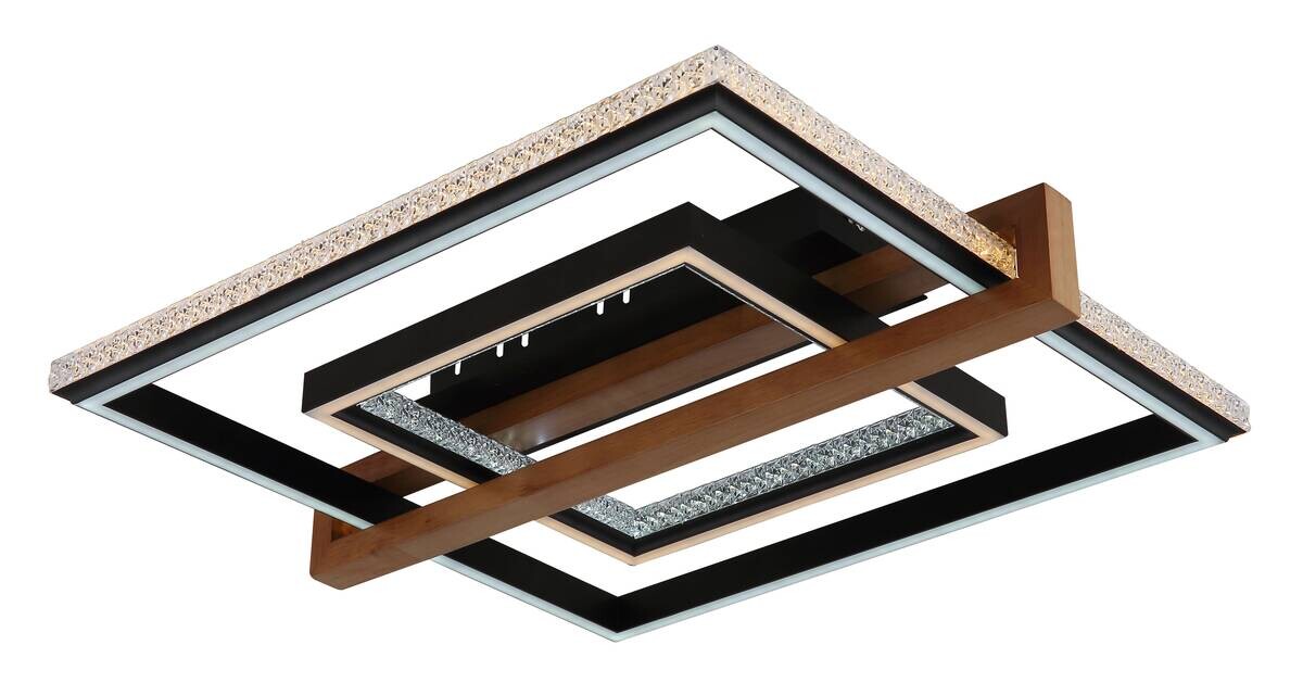 GLOBO LED-Deckenleuchte Opal dunkelbraun mattschwarz Holz Metall Kunststoff B/H/L: ca. 55x11,5x50 cm 1 Brennstellen