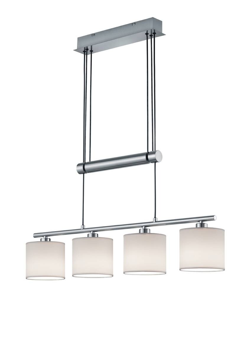 TRIO Pendelleuchte Garda nickel matt weiß Metall Textil B/H/T: ca. 77x150x13 cm E14 4 Brennstellen
