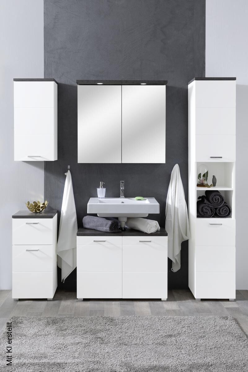 Badhochschrank Praya Dark Concret Nachbildung weiß Hochglanz B/H/T: ca. 36x190x32 cm