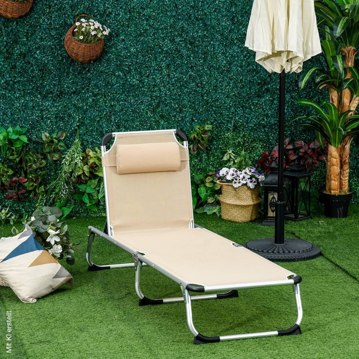 Outsunny Gartenliege beige Aluminium B/H/L: ca. 60x28x189 cm