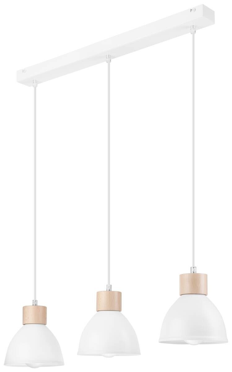 Lamkur Pendelleuchte weiß Stahl Holz B/H/L: ca. 13x80x70 cm E27 3 Brennstellen