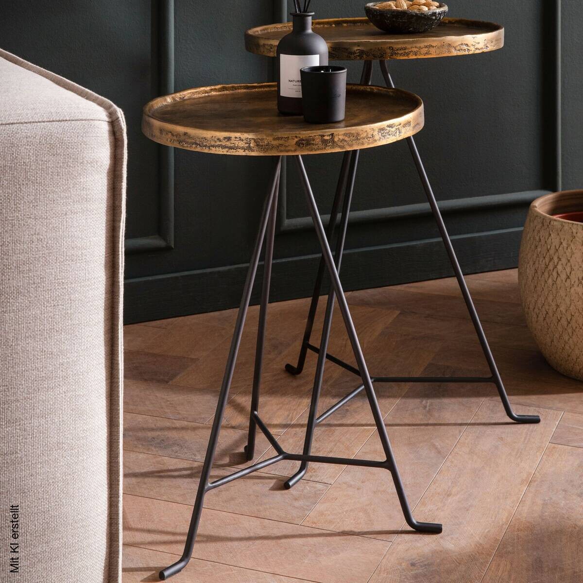 Beistelltisch 2er Set gold dunkel Optik Aluminium B/H/T: ca. 38x63x38 cm