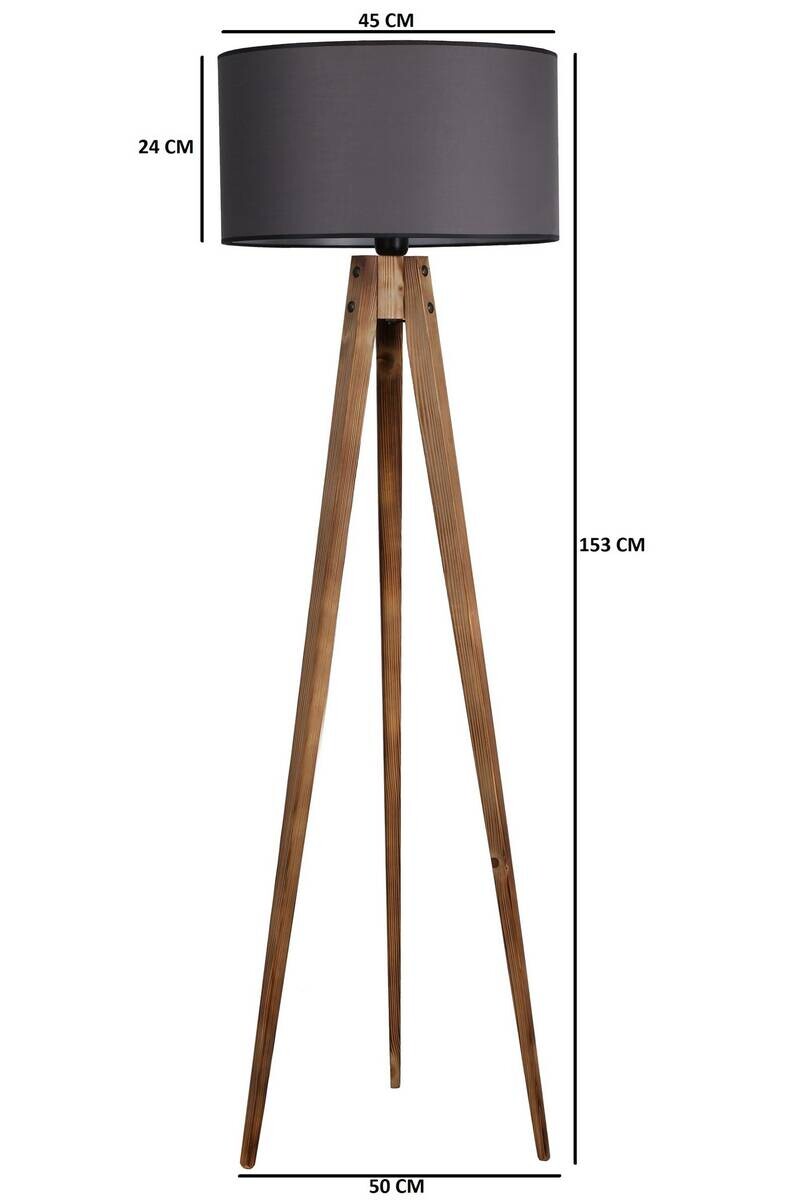 Opviq Stehlampe braun grau Holz Stoff B/H/L: ca. 45x153x45 cm E27 1 Brennstellen