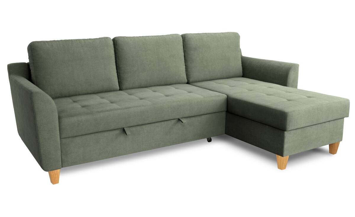 Ecksofa mit Bettfunktion und Bettkasten hellgrün Microfaser B/H/T: ca. 231x86x150 cm