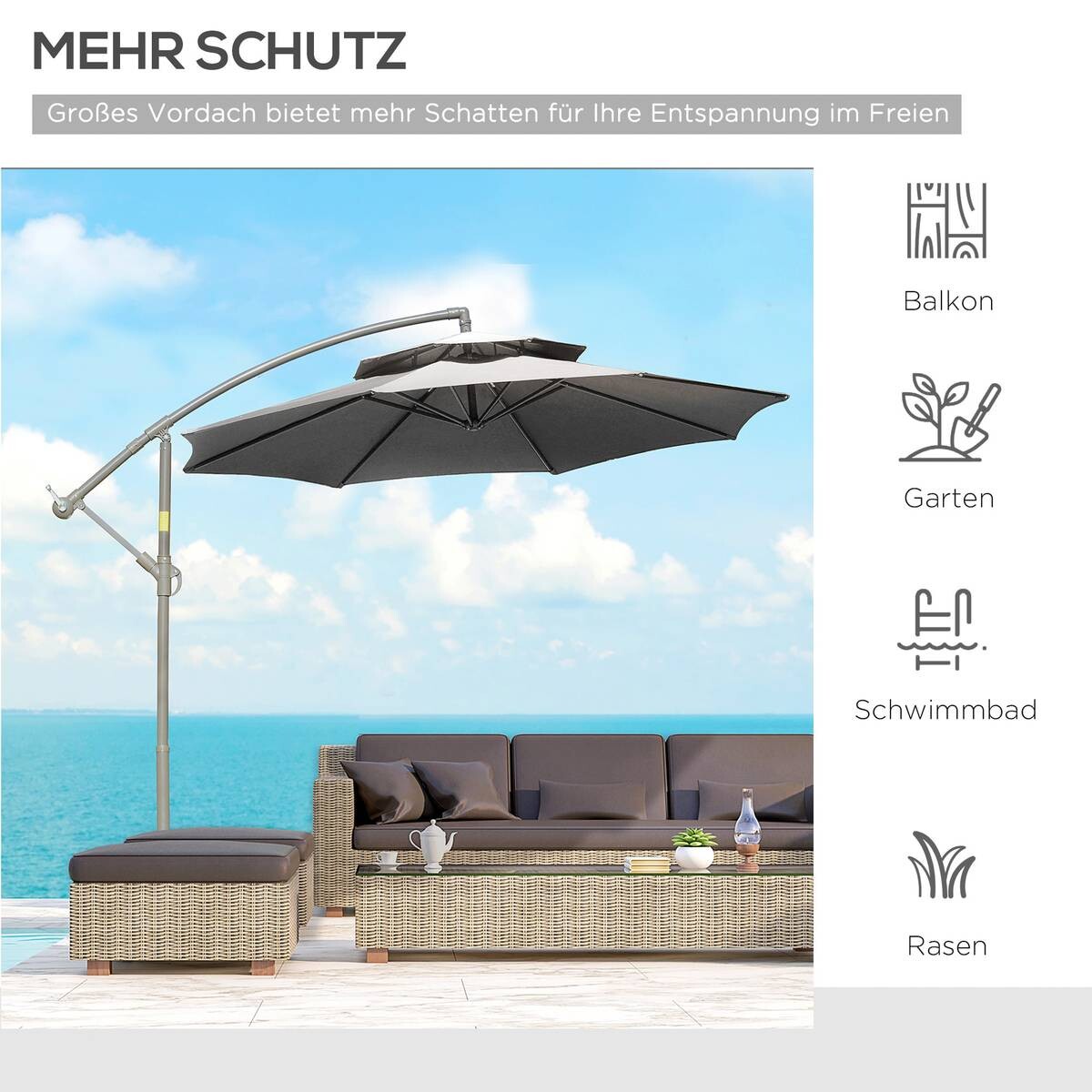 Outsunny Sonnenschirm hellgrau Polyester H/D: ca. 245x267 cm