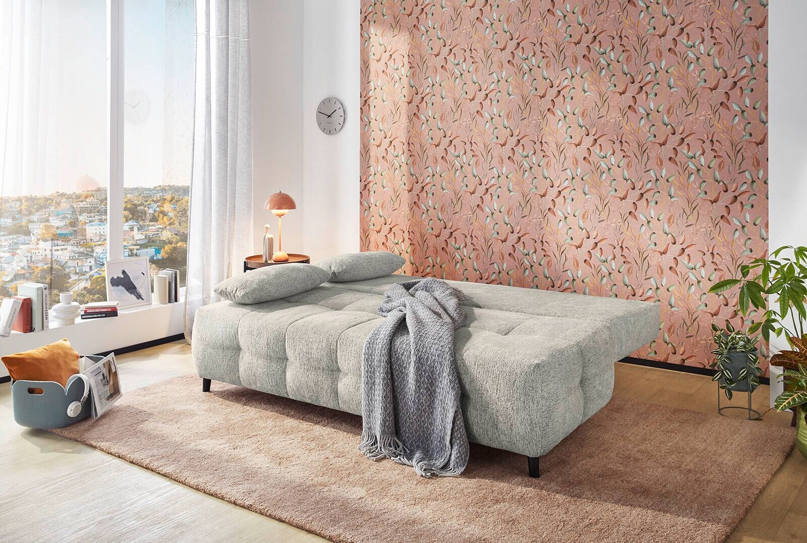 Schlafsofa hellgrau Microfaser B/H/T: ca. 207x93x104 cm