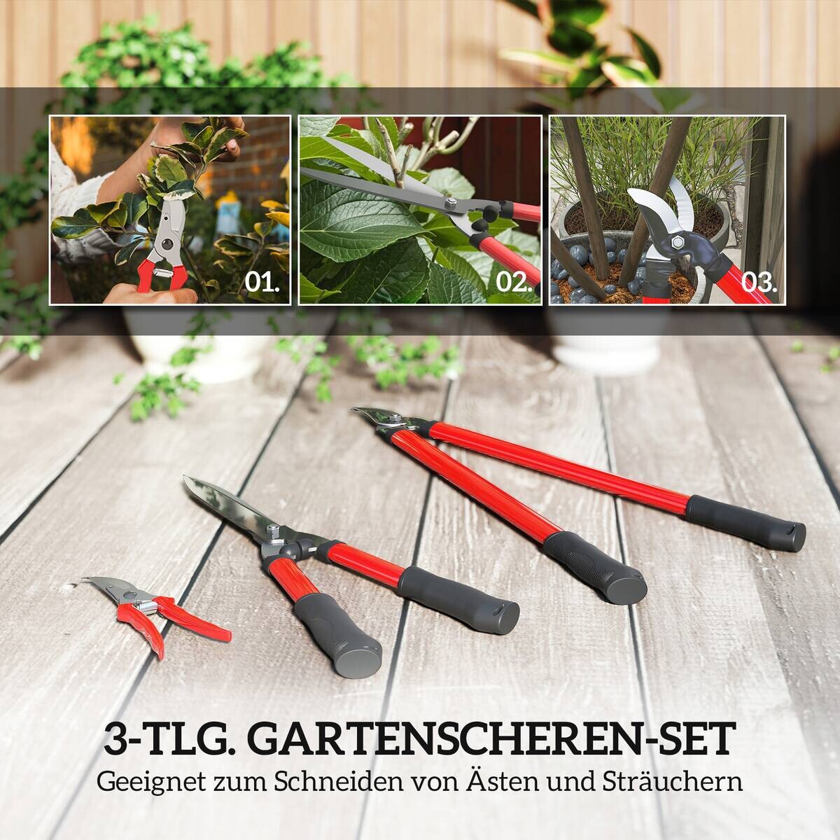 Outsunny Gartenwerkzeug-Set rot Kunststoff B/H/L: ca. 20x2,4x65 cm