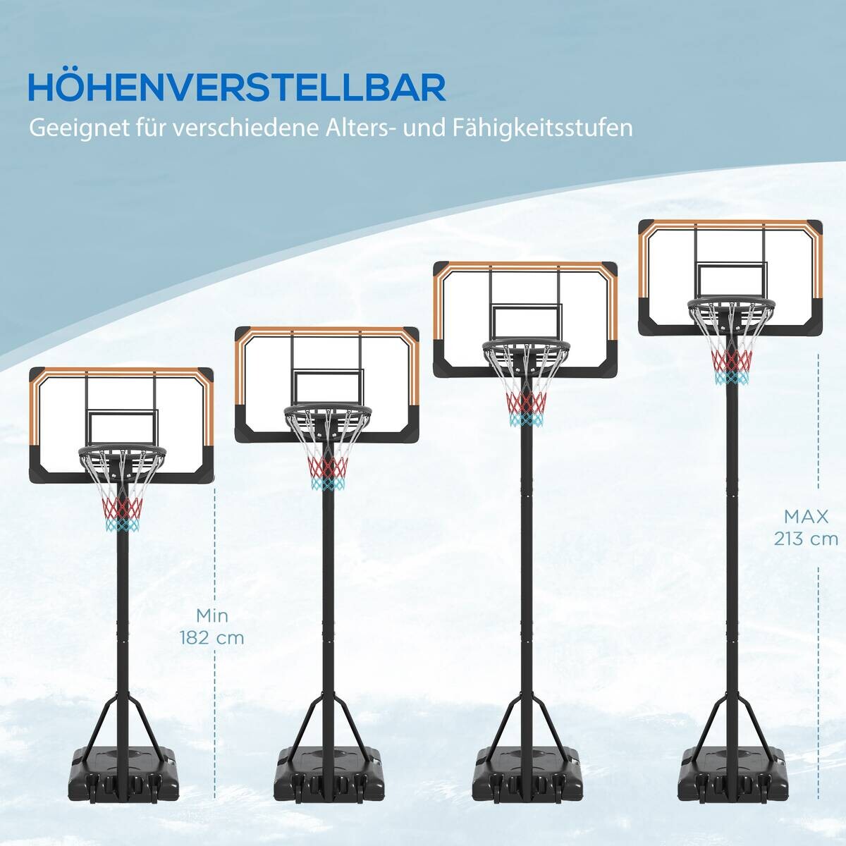 SPORTNOW Basketballkorb schwarz B/H/L: ca. 74x264x71 cm