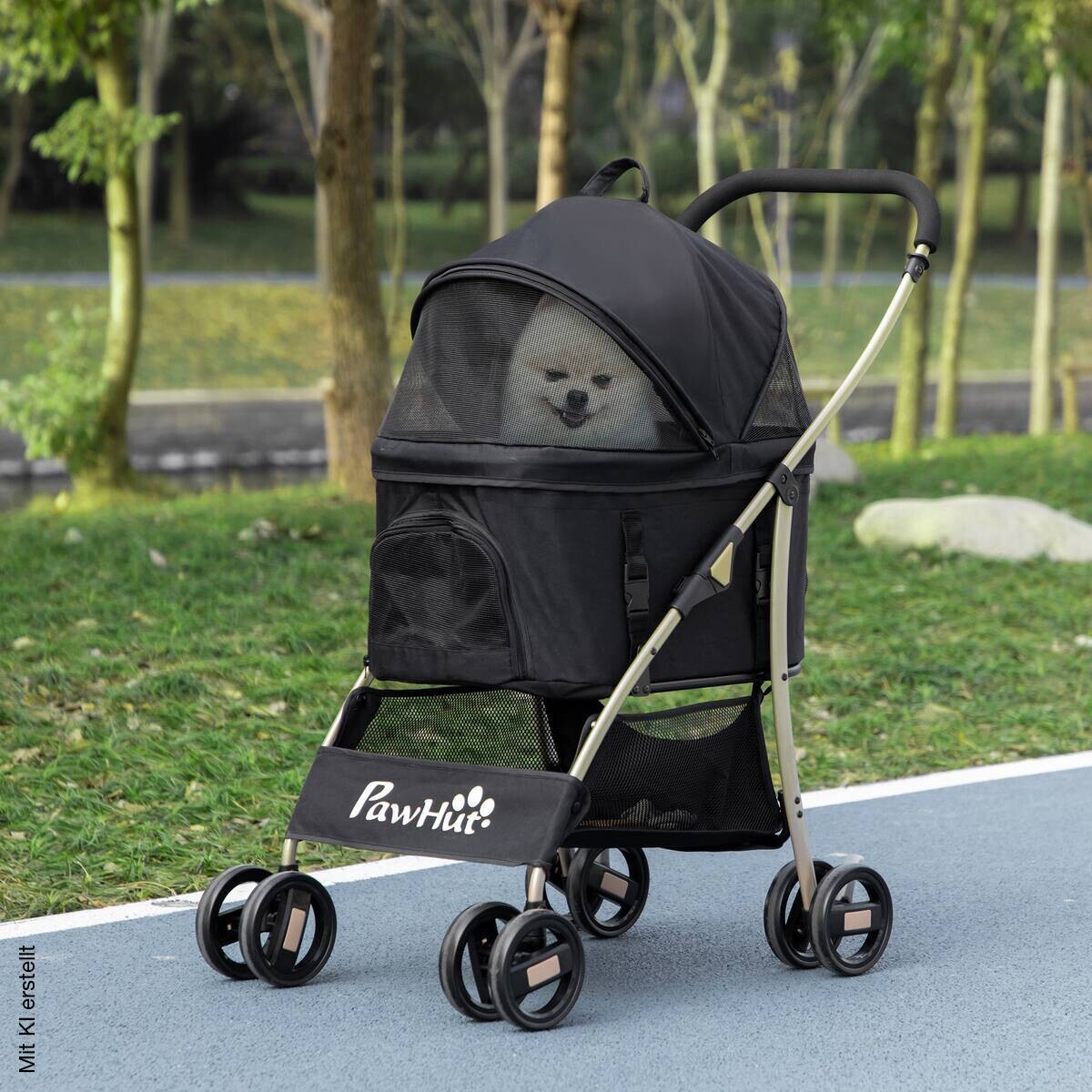 PawHut Haustier-Trolley schwarz Polyester-Mischgewebe B/H/L: ca. 49,5x98x82 cm