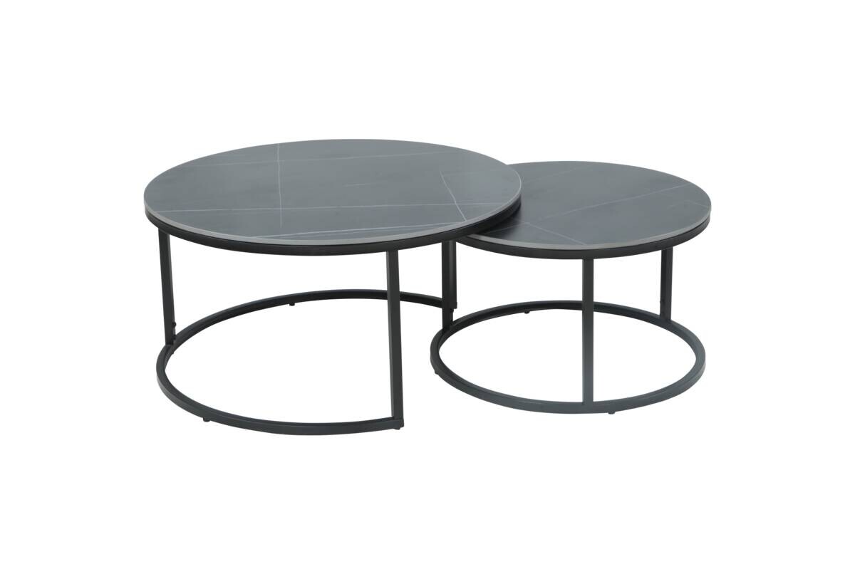 Hela Couchtisch Luis II grau Marmoroptik schwarz Metall Stein H/D: ca. 41x80 cm