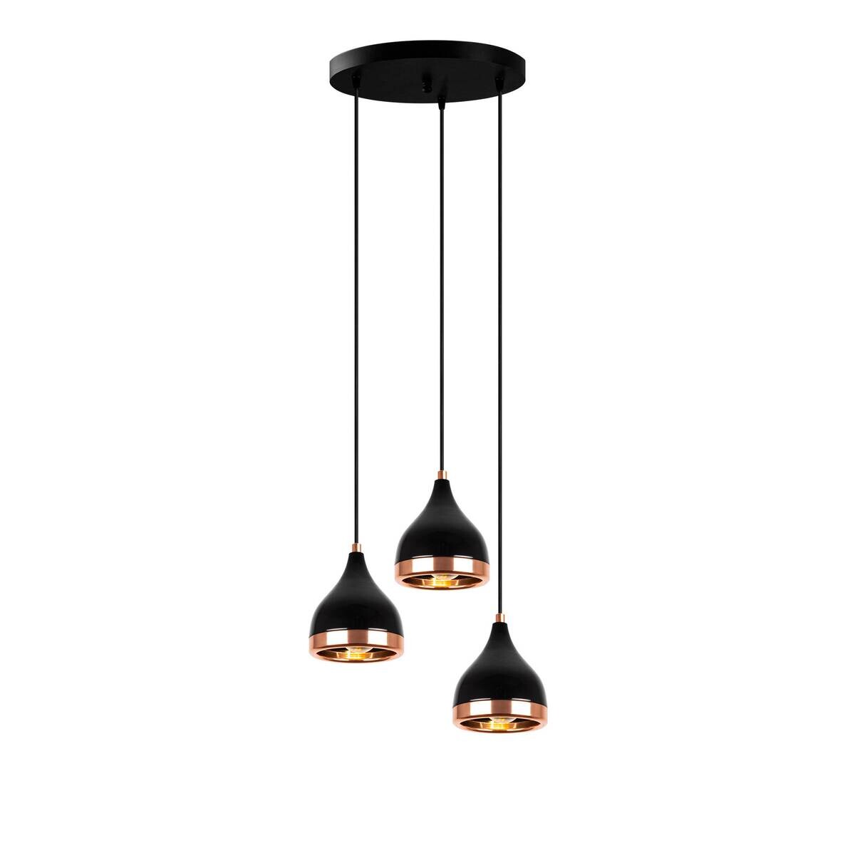 Opviq Pendelleuchte Yildo-7036 Kupfer schwarz Metall B/H/T/L/D: ca. 38x111x38x38x38 cm E27 3 Brennstellen
