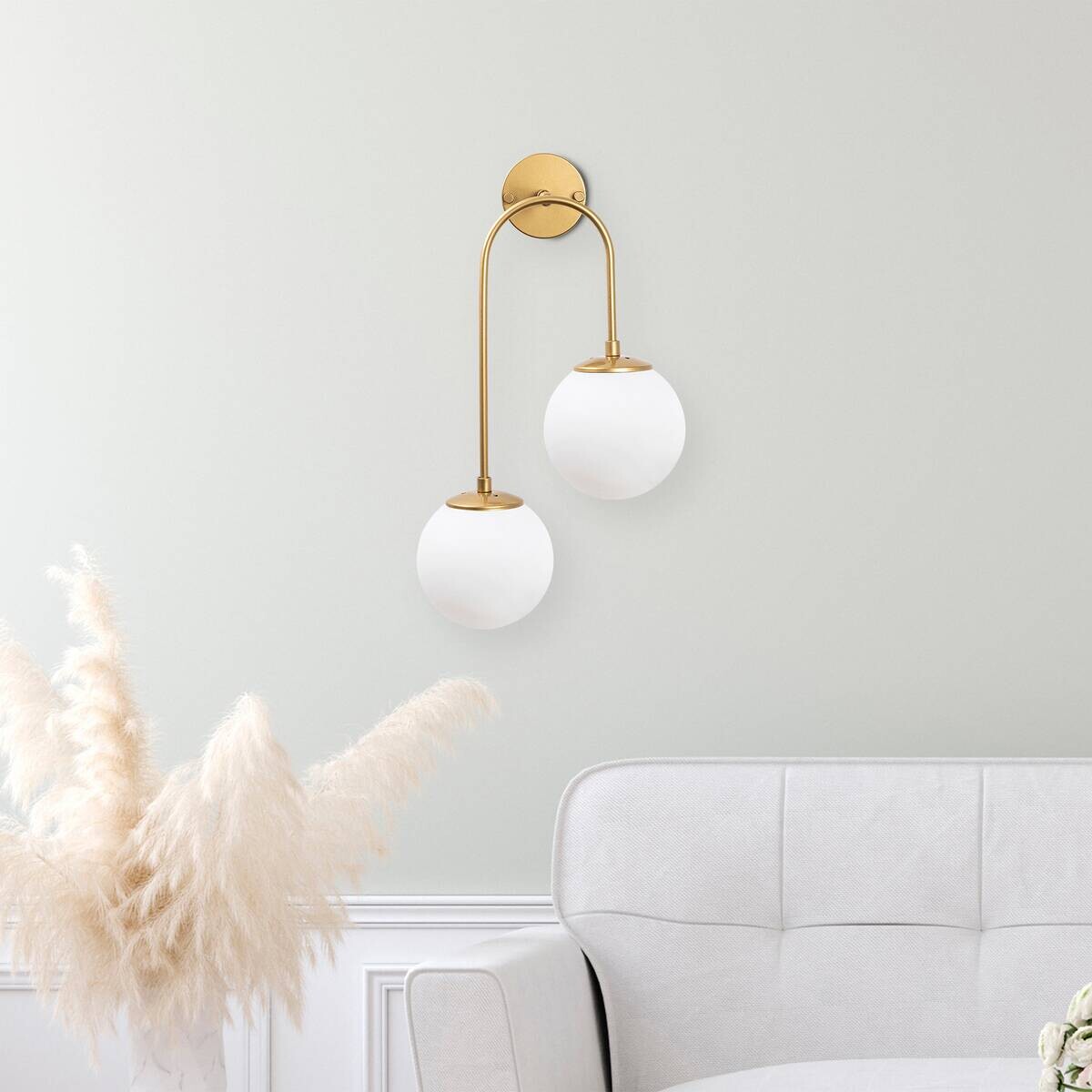 Opviq Wandleuchte gold Metall Glas B/H/L: ca. 24x55x30 cm E14 2 Brennstellen