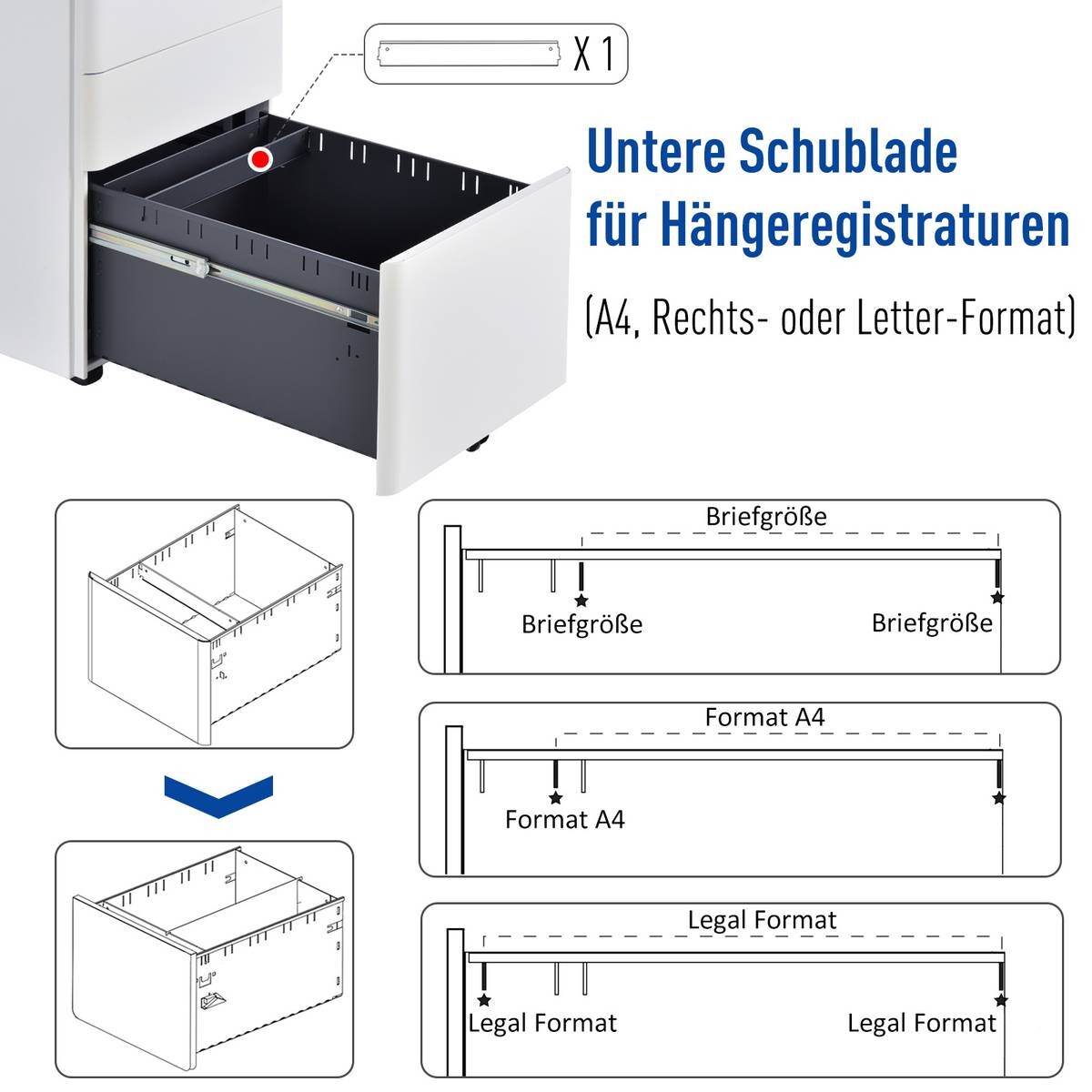 Rollcontainer 924-006WT weiß B/H/T: ca. 39x59x48 cm
