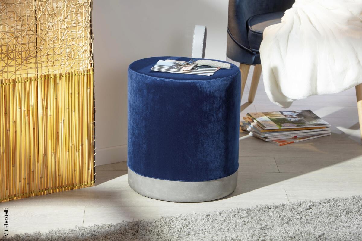 Inter Link Hocker Osane blau MDF Samtoptik B/H/T: ca. 38x43x33 cm
